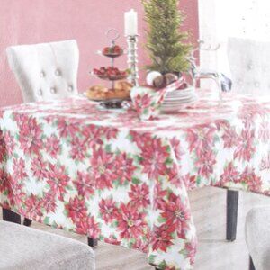 Fabric Tablecloth Christmas Poinsettia Flowers 52x70 Holiday